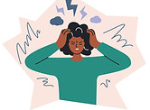Woman stressing out and overthinking clipart with pink backround