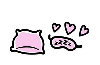 Pink pillow, sleeping mask with 3zzs, and 3 hearts for sleeping