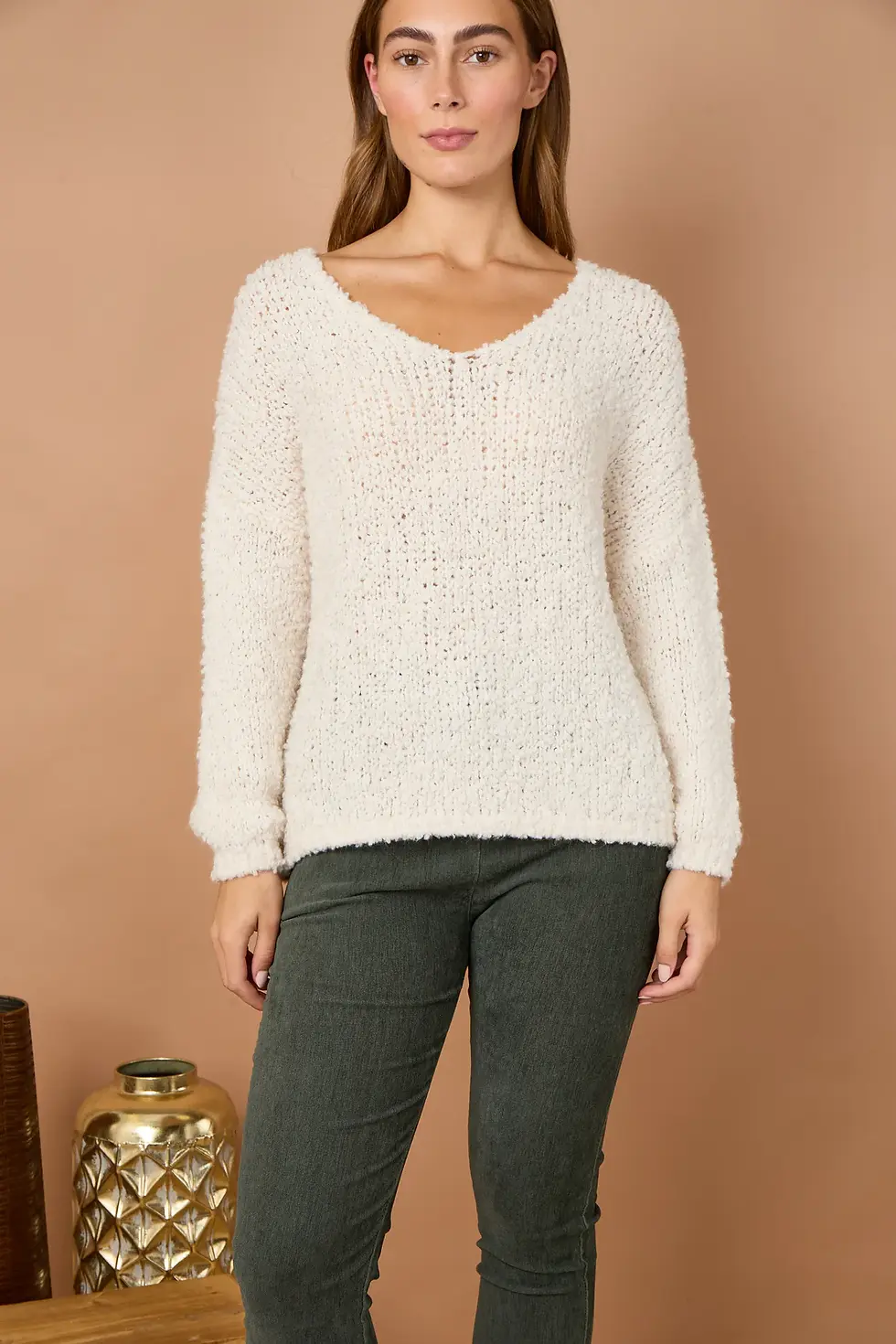 Thumbnail: Alpaca blend V-neck popcorn knit jumper