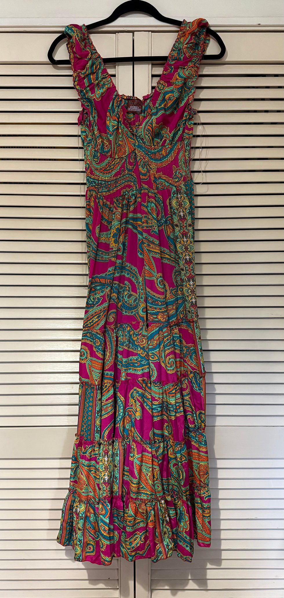 Thumbnail: Indian Art silk shirred detail maxi dress