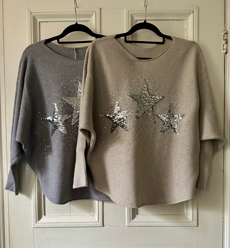 Batwing Jumper With Sequin Star Sequin Stars Batwing Ribbed Jumper