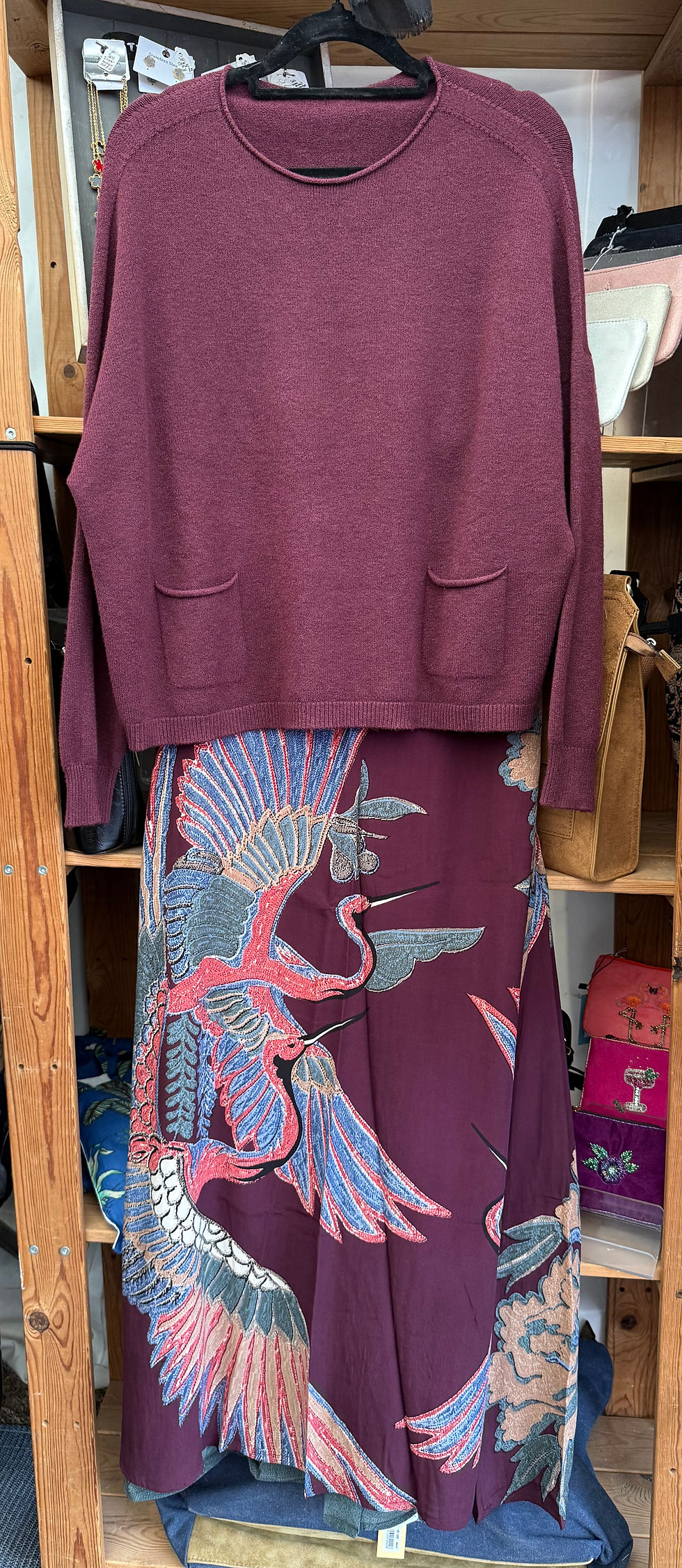 Thumbnail: One Hundred Stars Crane Plum A-line Maxi Skirt