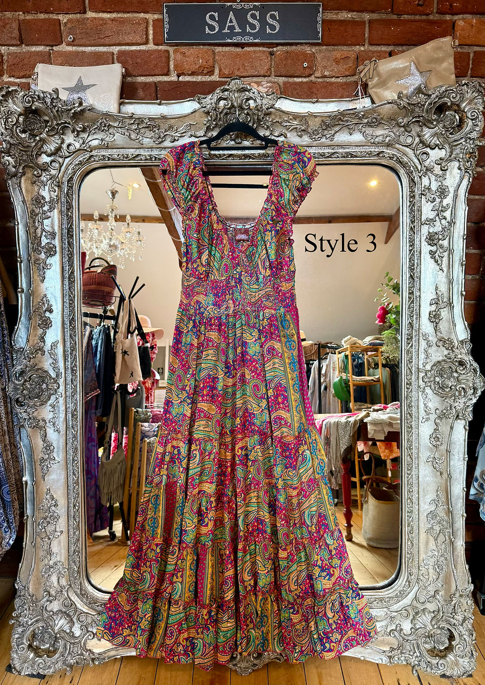 Thumbnail: Indian Art silk shirred detail maxi dress