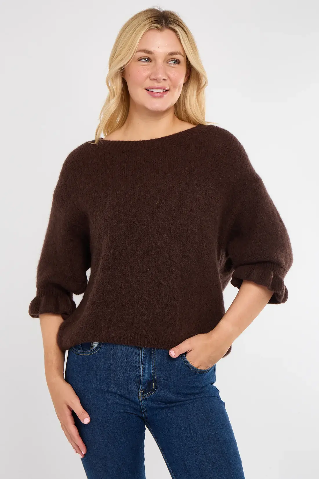 Alpaca mix frill sleeves jumper