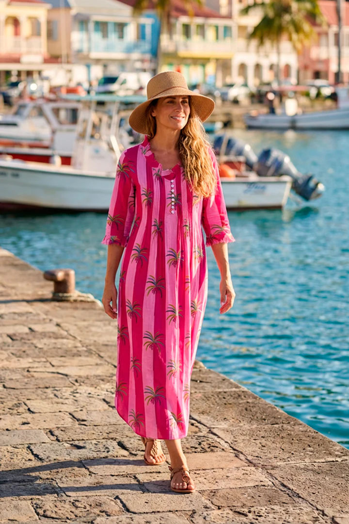 At Last Annabel Pink Palm cotton maxi dress