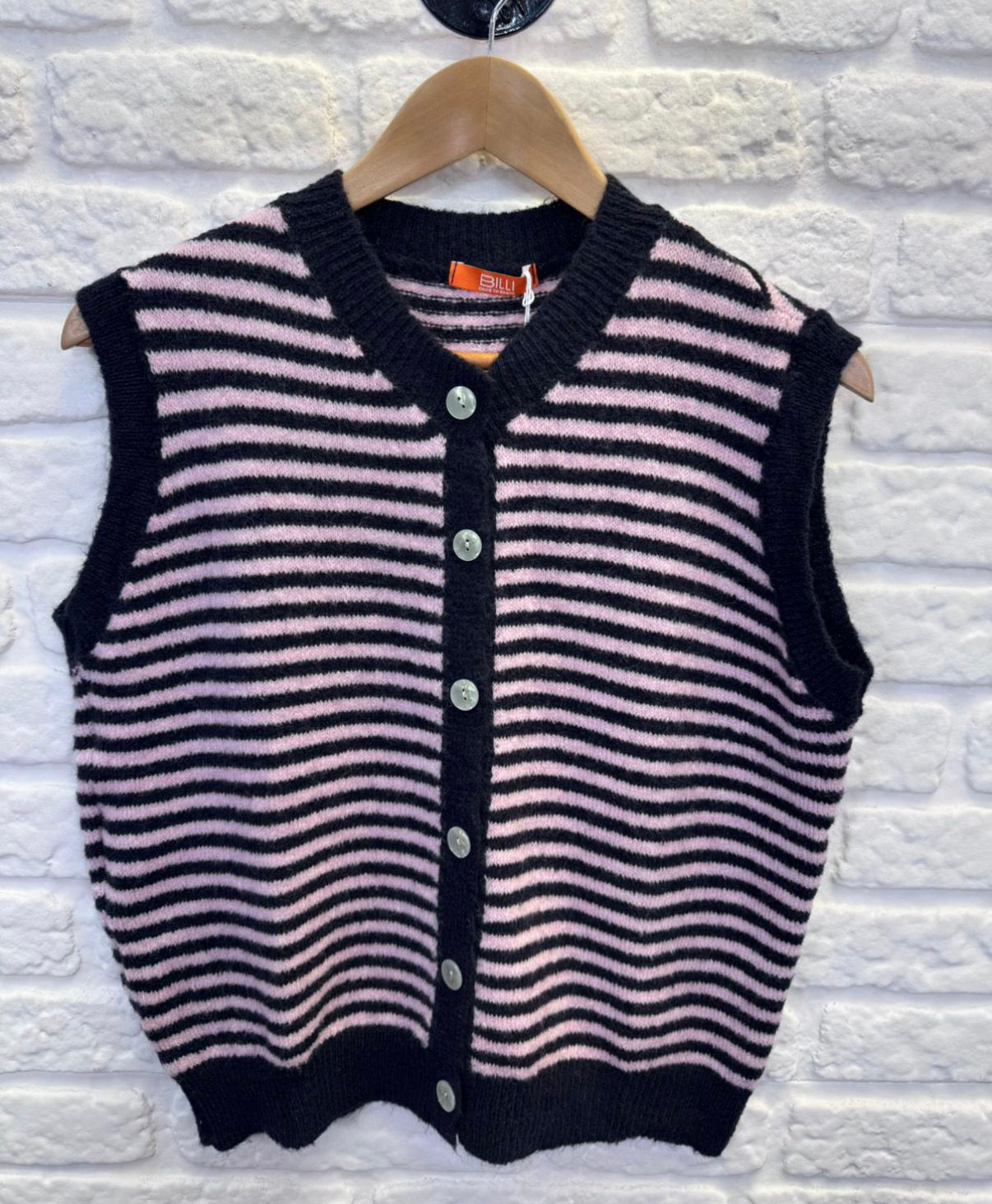Alpaca mix striped button front tank top