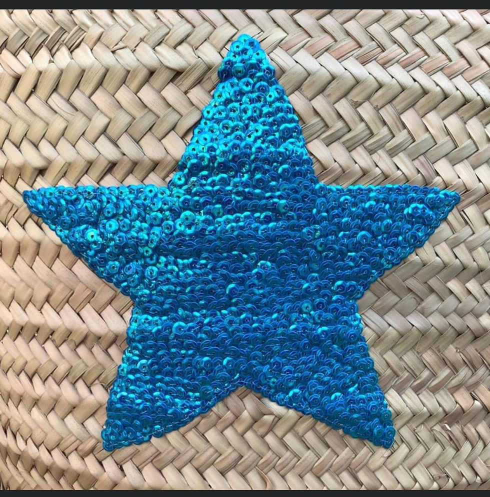 Thumbnail: Sequin star basket handmade palm leaves turquoise star