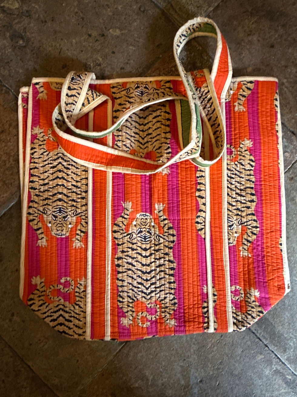Thumbnail: Cotton Kantha animal printed Large reversible tote bag