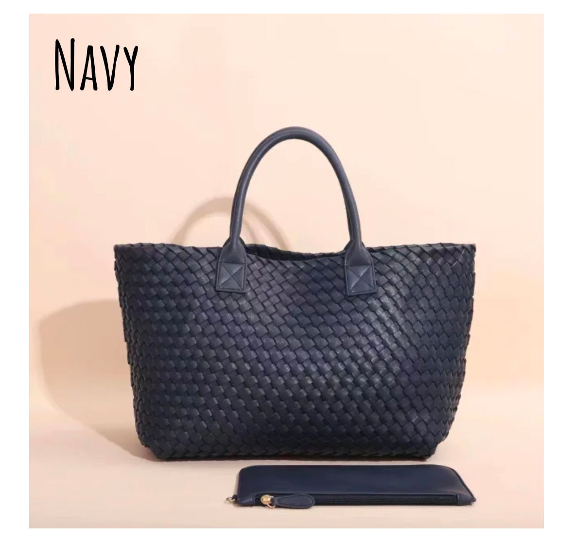 Large woven tote with pouch