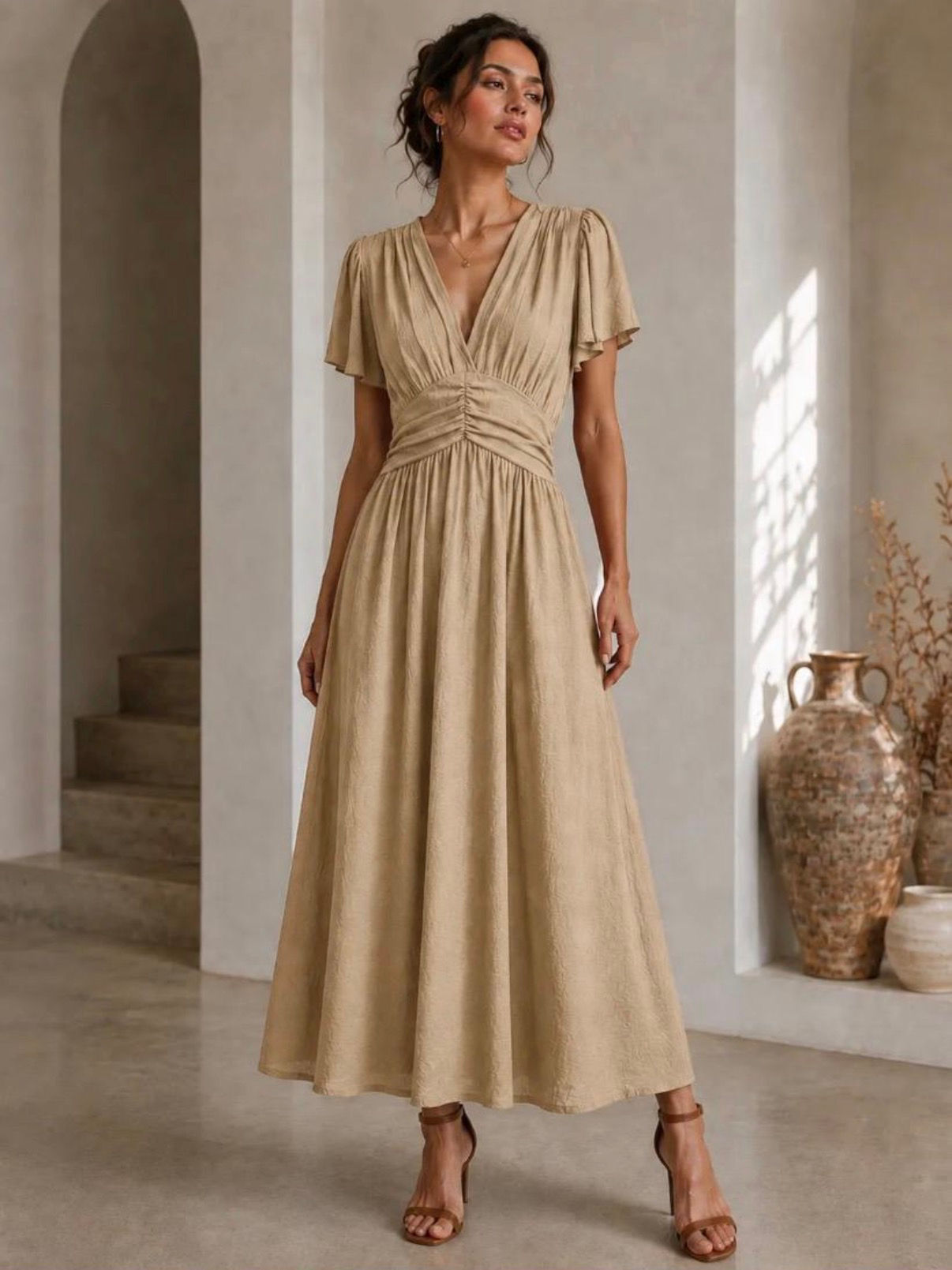 Plain V-neck dress 