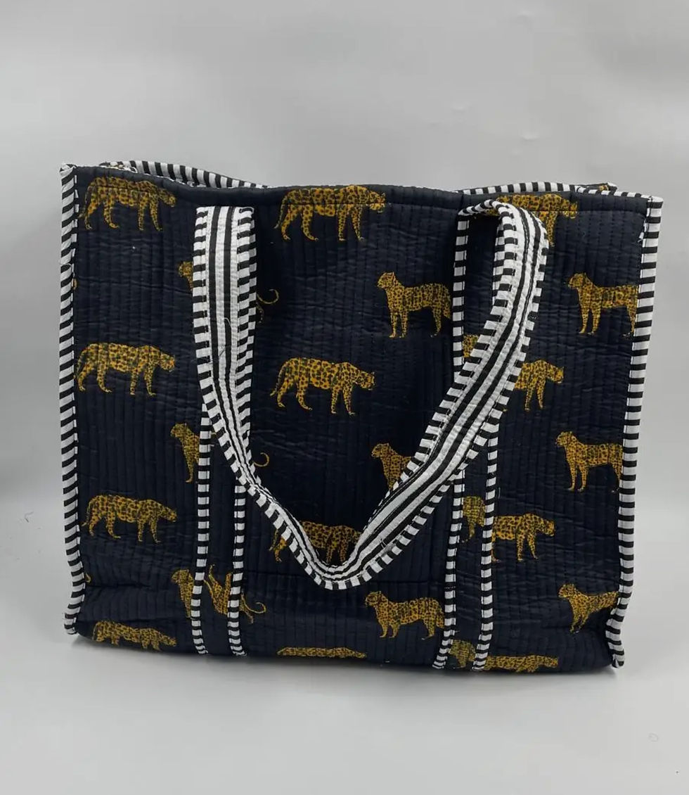 Thumbnail: Cotton Kantha animal printed Large reversible tote bag