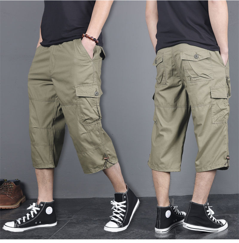Thumbnail: Long Length Cargo Shorts Men Summer Multi-Pocket Casual Cotton Elastic Capri Pan