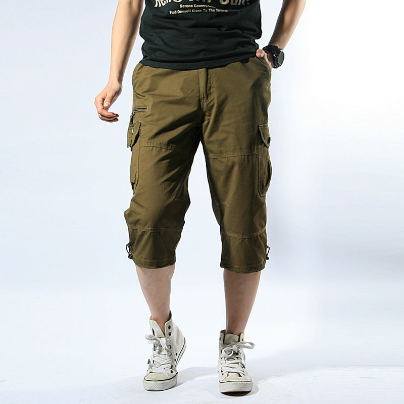 Thumbnail: Long Length Cargo Shorts Men Summer Multi-Pocket Casual Cotton Elastic Capri Pan