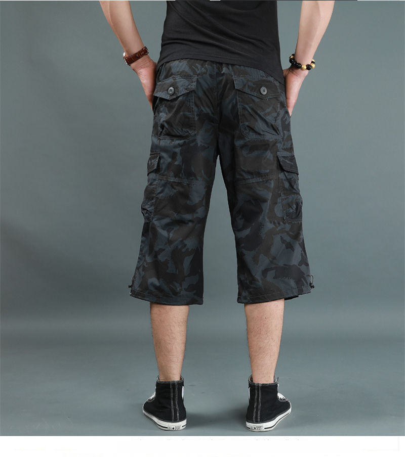 Thumbnail: Long Length Cargo Shorts Men Summer Multi-Pocket Casual Cotton Elastic Capri Pan