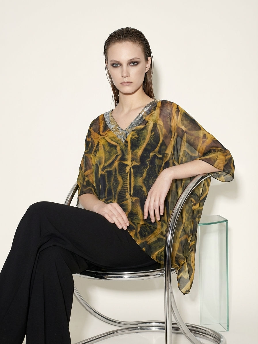 Blusa Poncho Estampada