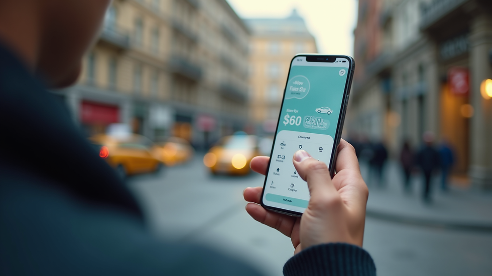 Close-up view of a smartphone displaying a cab booking app interface