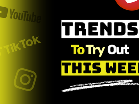 Black and yellow promo graphic with social media icons and hearts, reading TRENDS To Try Out THIS WEEK