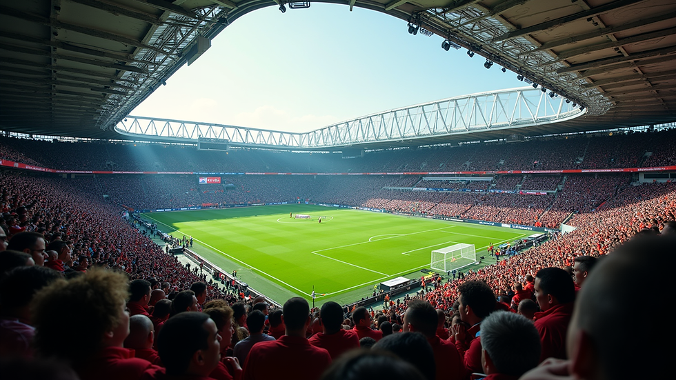 Eye-level view of a packed stadium during a live football match