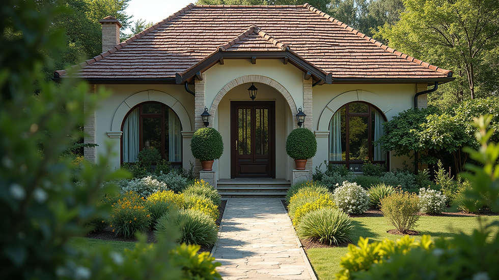 high angle view of house exterior with well-maintained garden