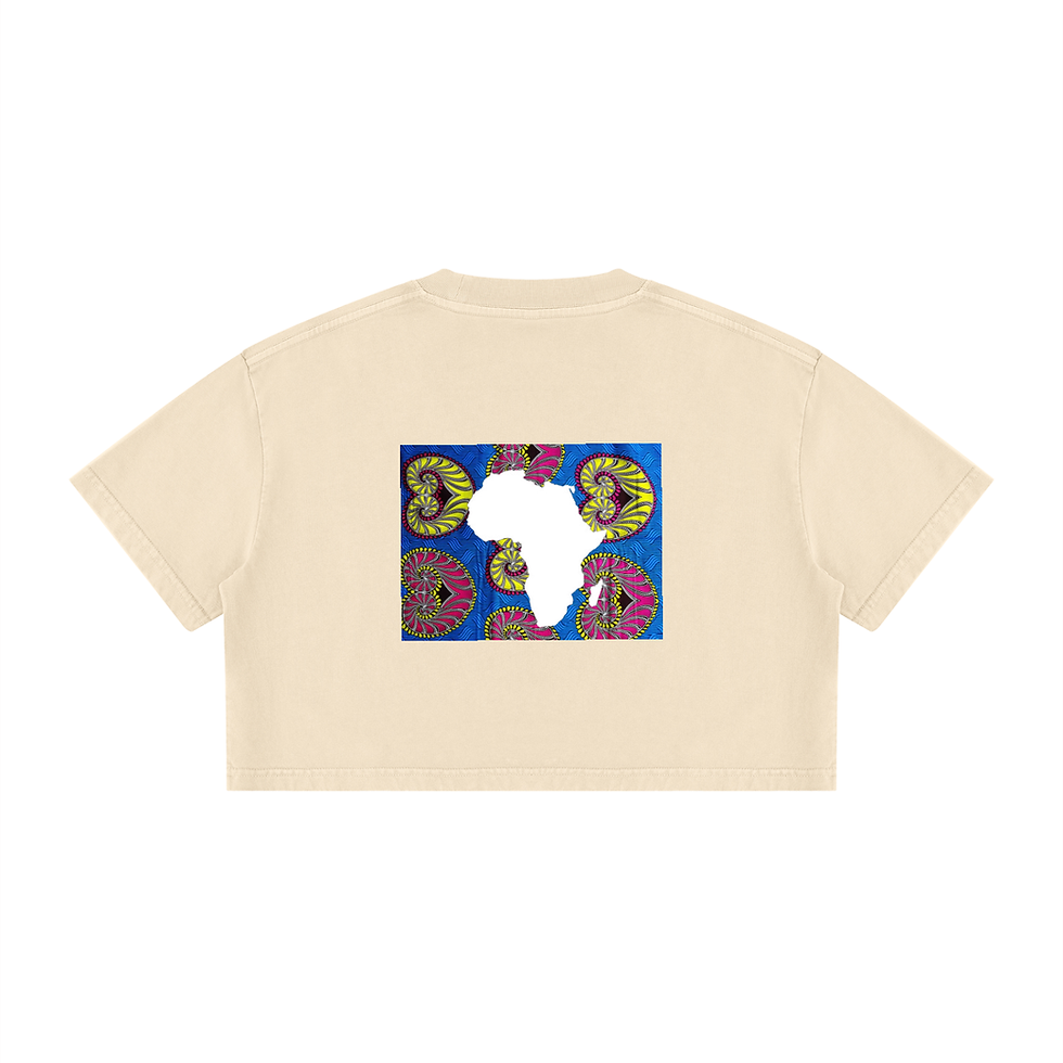 Thumbnail: Back of a cream African American crop top with Africa map design.