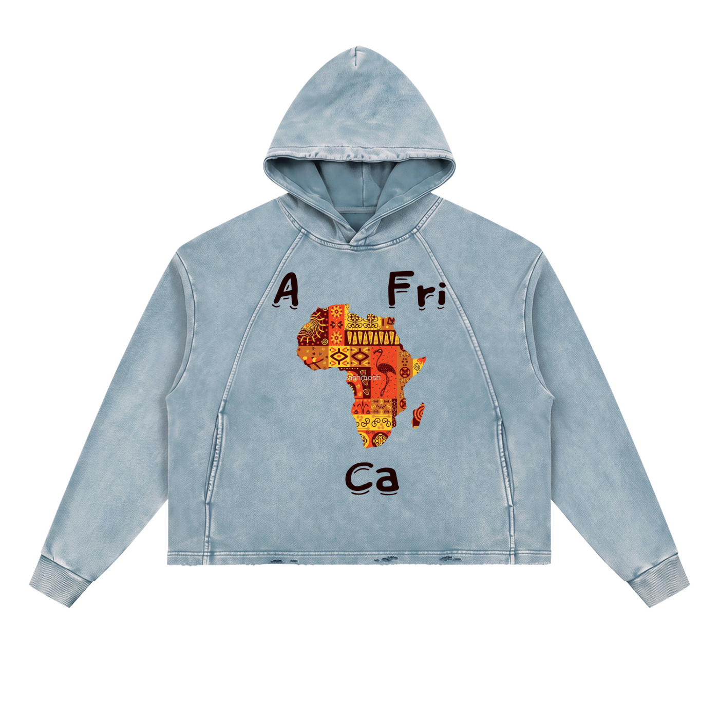 AFriCa vintage washed frayed-hem hoodie in light blue