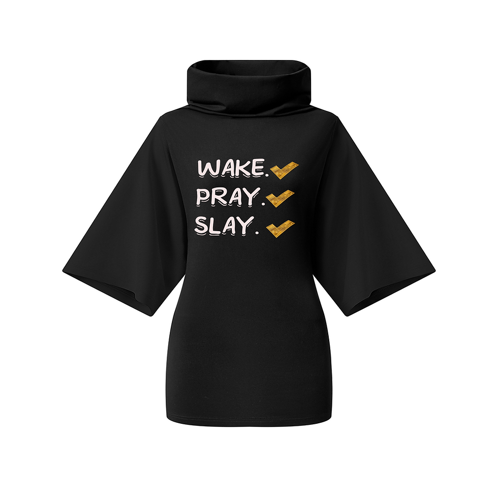 Thumbnail: Wake. Pray. Slay. Turtleneck Batwing T-shirt Dress