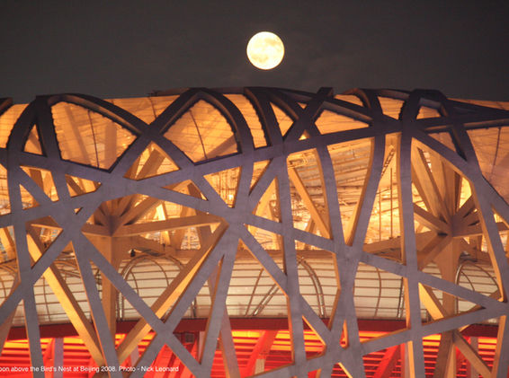 Full moon above the Bird's Nest at Beijing 2008. Photo - Nick Leonard