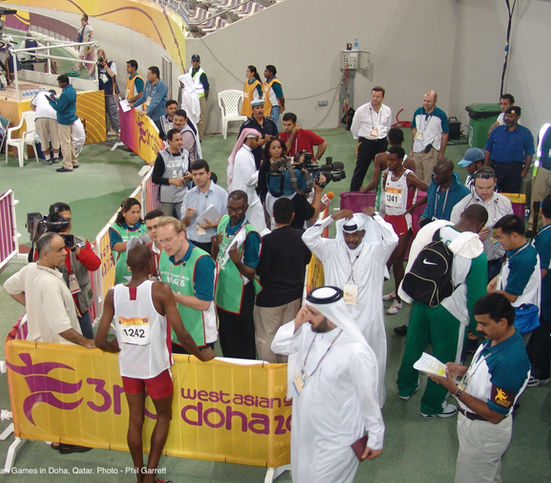 Mixed zone interviews at the 2005 West Asian Games. Photo - Phil Garrett