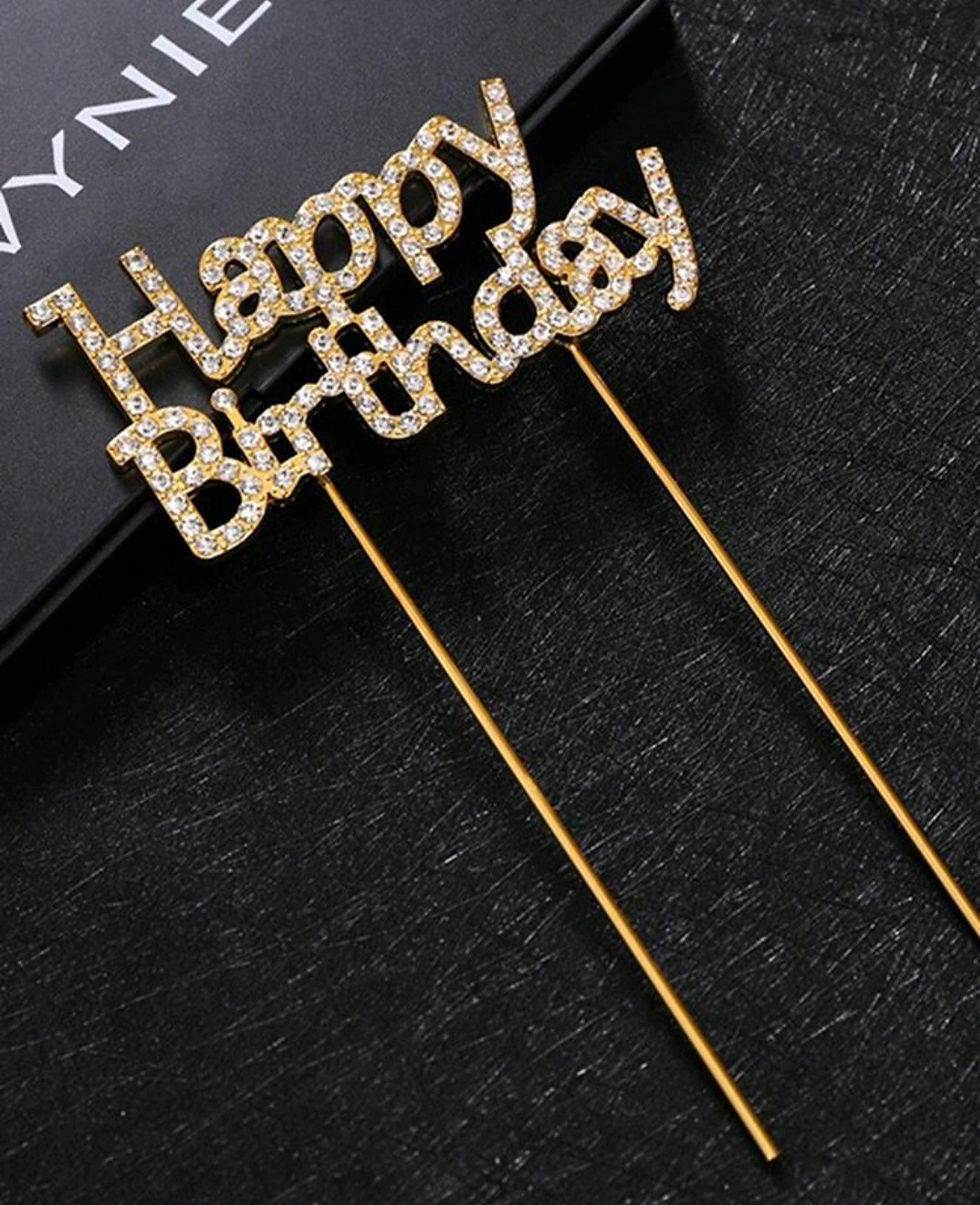 Thumbnail: Happy Birthday - Elegant Gold Metal Topper