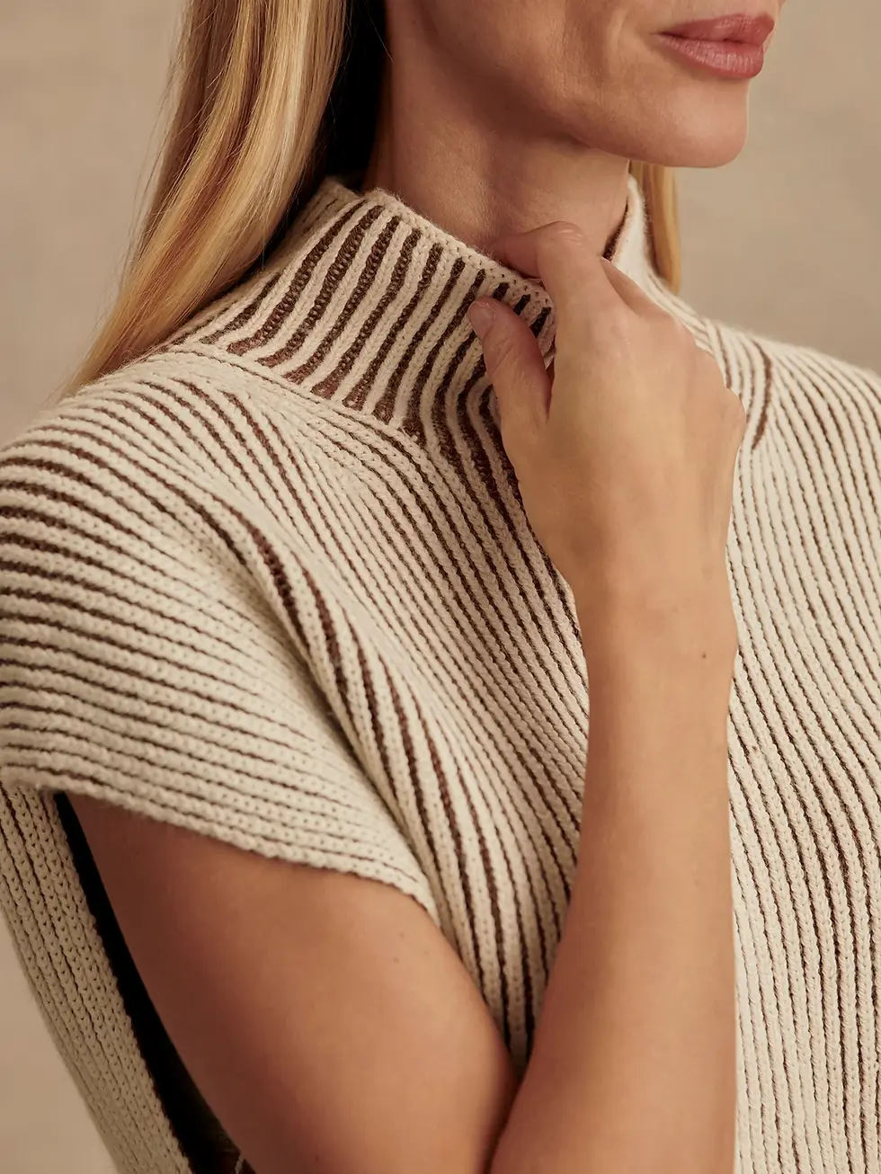 Varley Lauren Plated Knit Tank in Cocoa Dust Close Up View