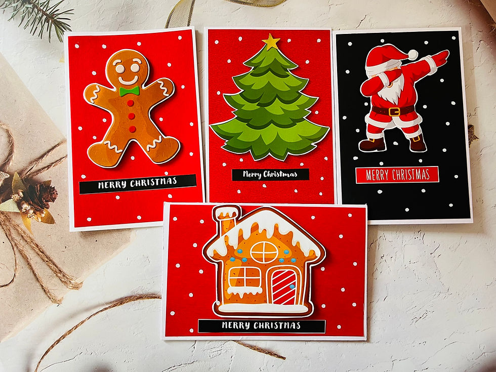 Thumbnail: Handmade Christmas card set of 4 with Envelopes- sorted