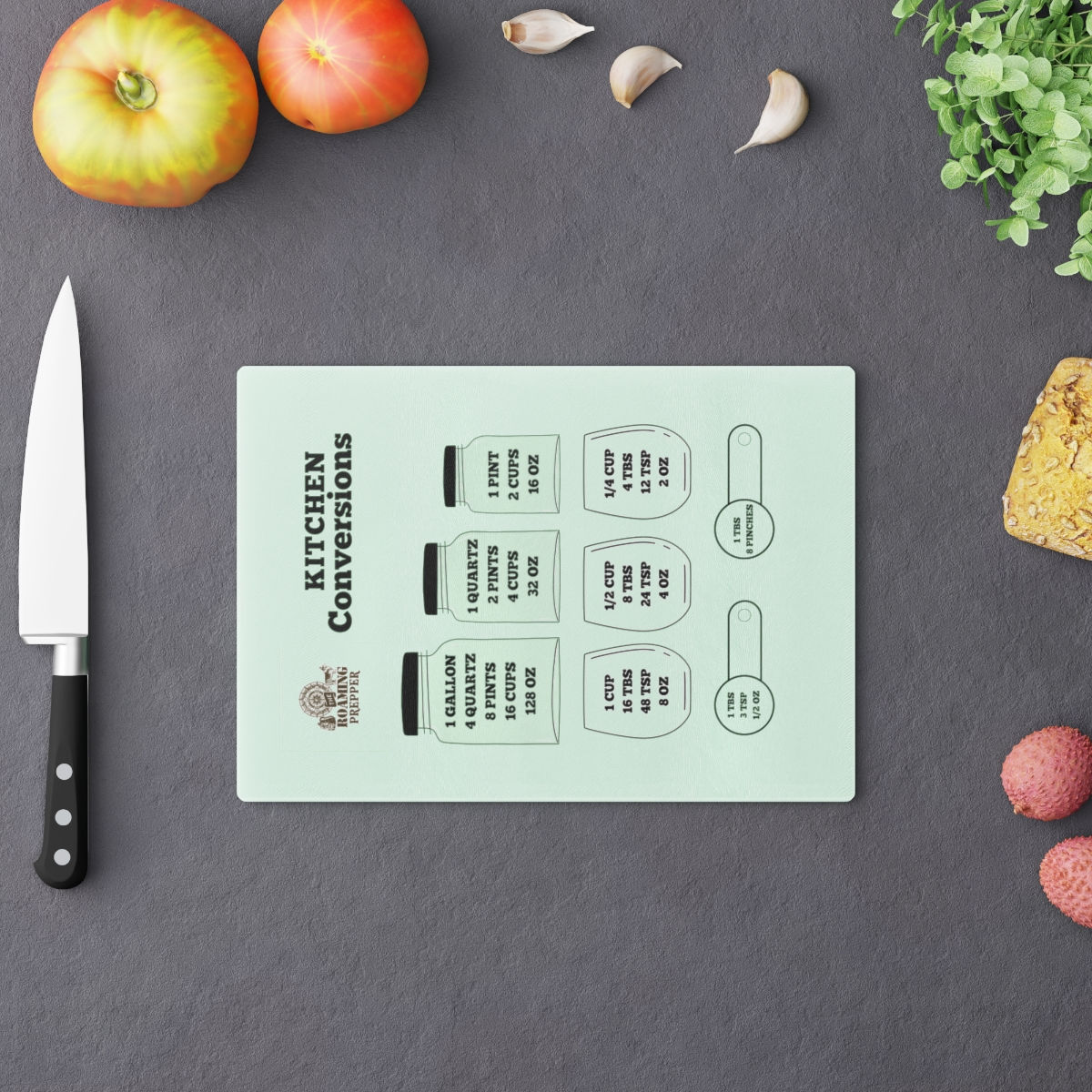 Logo Cutting Board w Conversion Tables