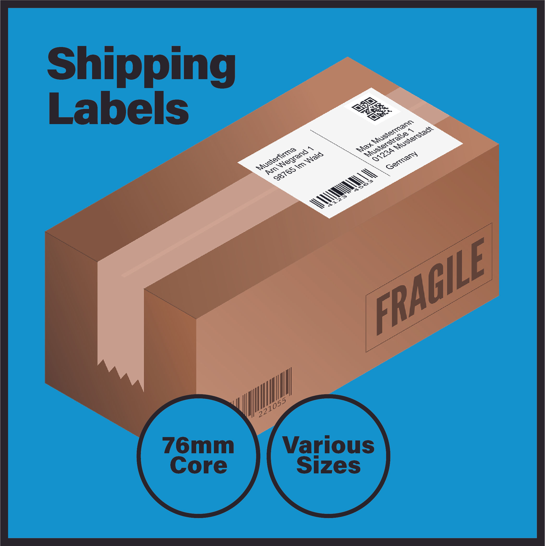 Direct Thermal Shipping Labels -  On Rolls - 76mm Core (Various Sizes)