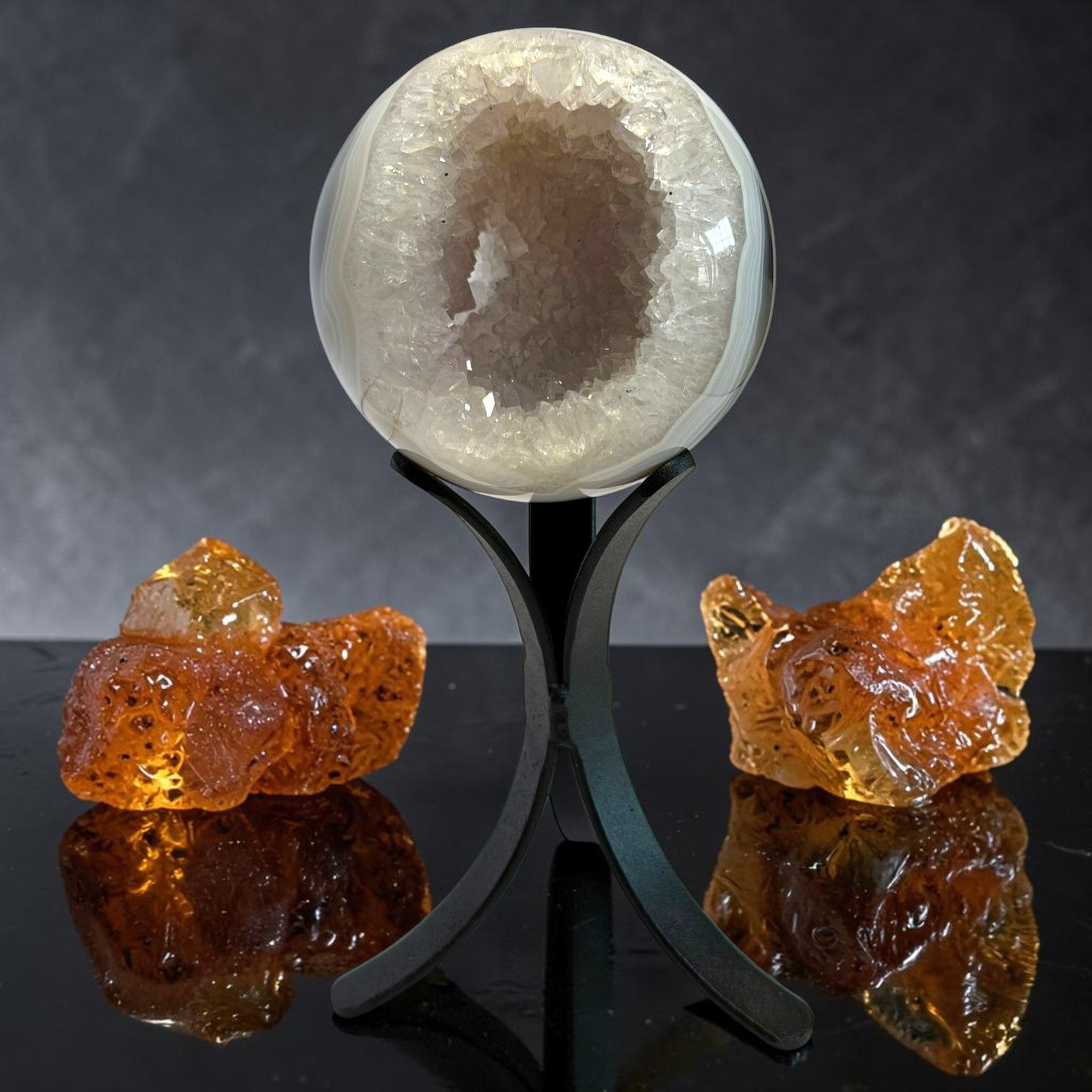 Druzy Agate Sphere on Display Stand