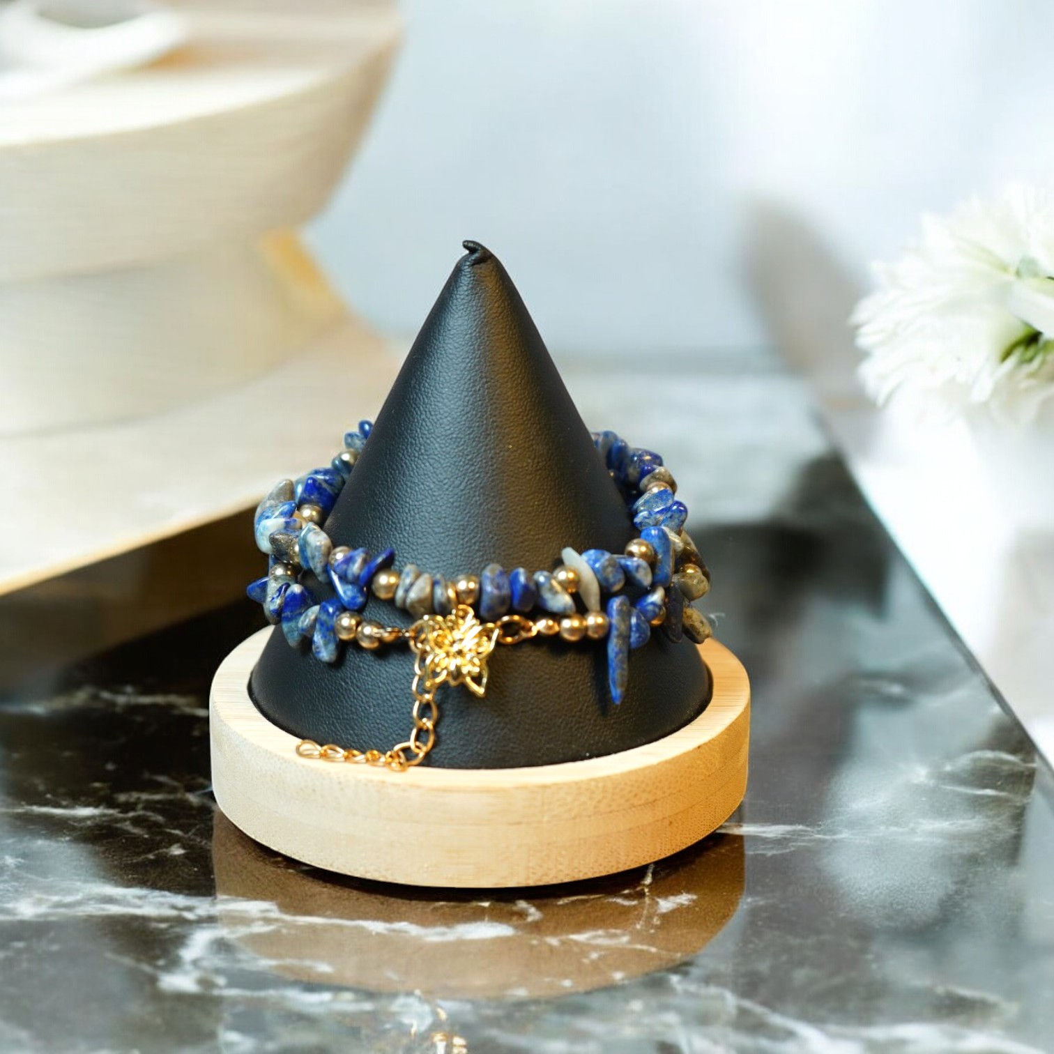 Lapis Lazuli Crystal Chip Bracelet with Butterfly