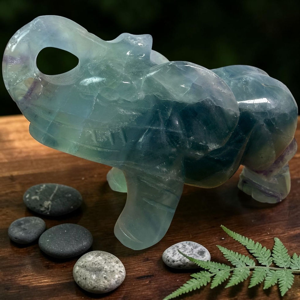 Green and Purple Fluorite Elephant Carving