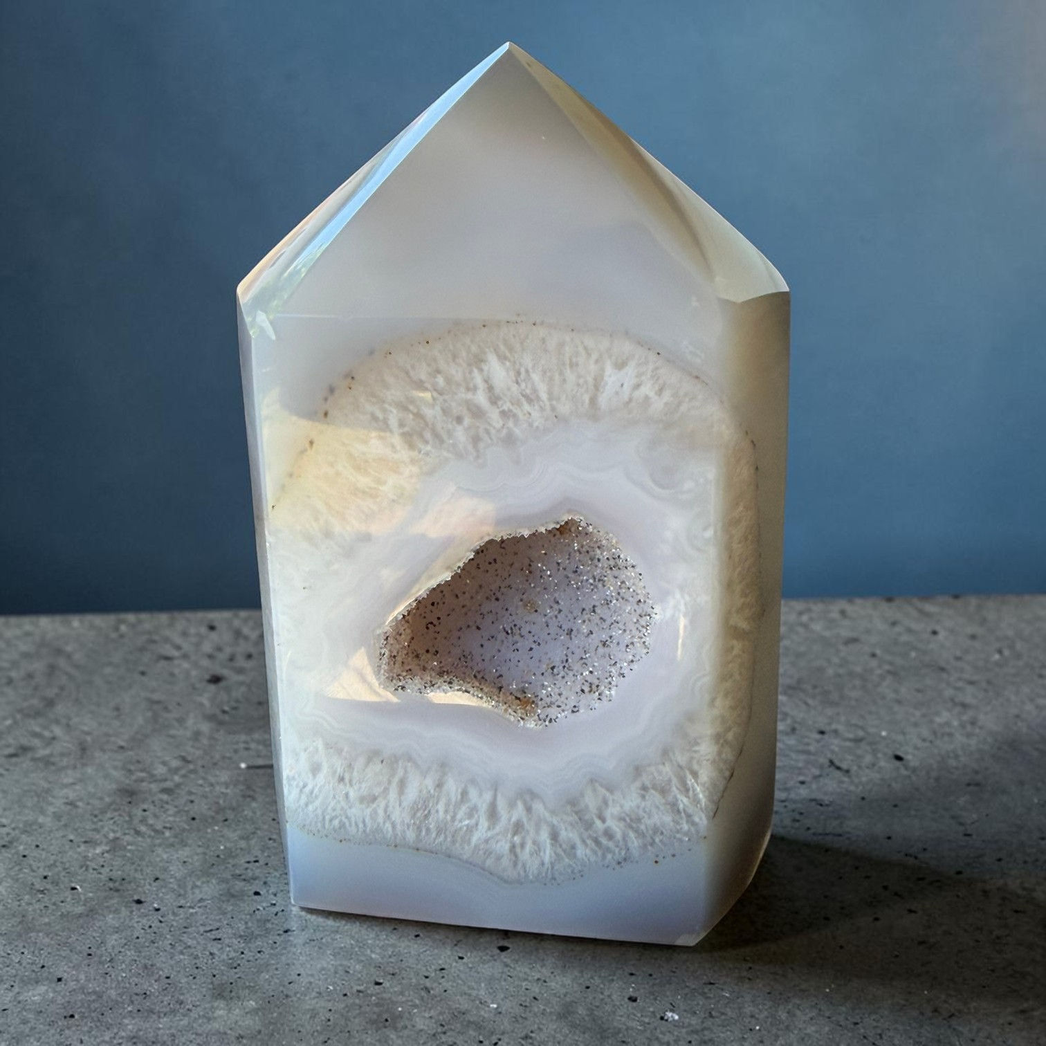 Blue Agate Druzy Tower with Dendrites