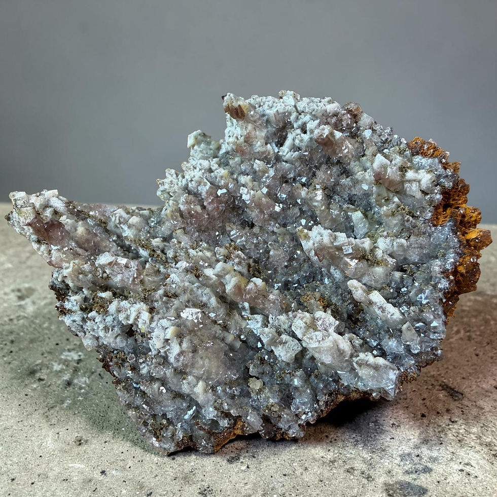 Calcite and Mimetite on Goethite Stalactites