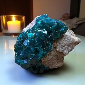 A dioptase crystal up close.