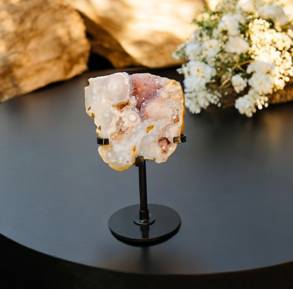 Pink Amethyst with Flower Agate on Stand