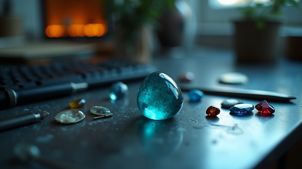Eye-level view of a gemstone testing kit with various tools