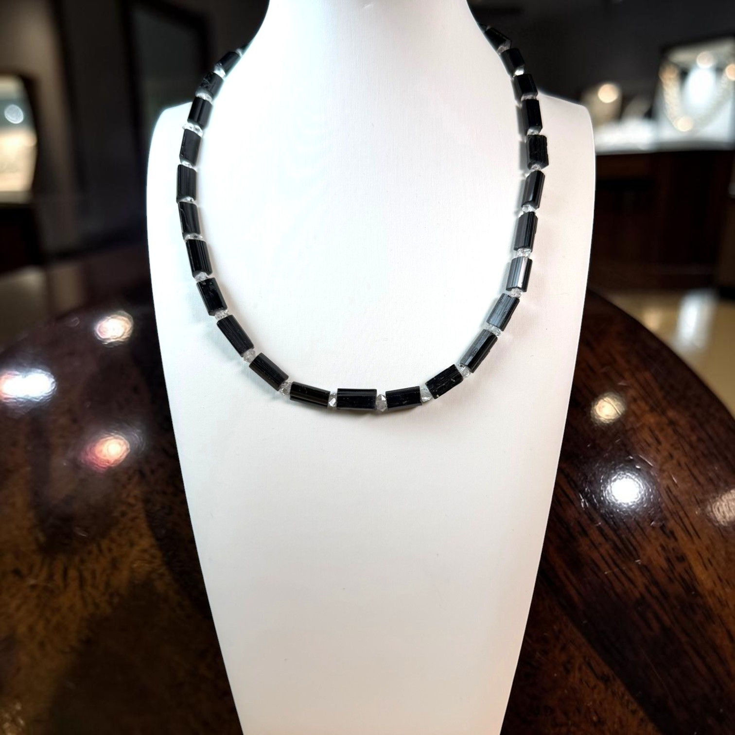 Black Tourmaline and Herkimer Diamond Necklace