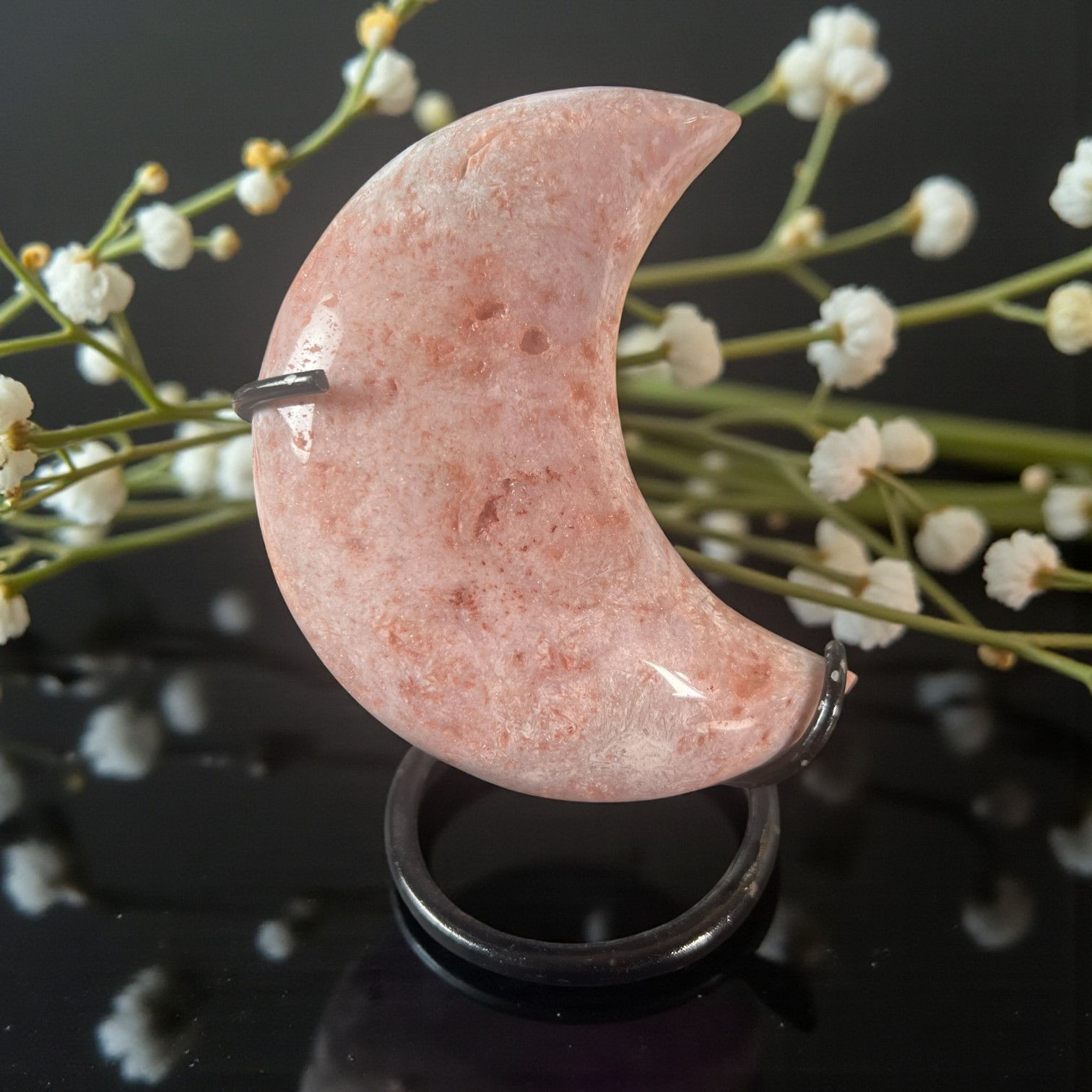 Pink Amethyst Moon on Stand
