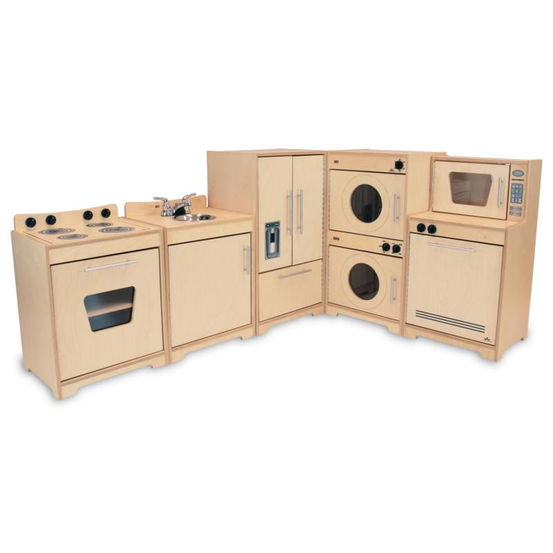 Set of modular wooden storage cubes.