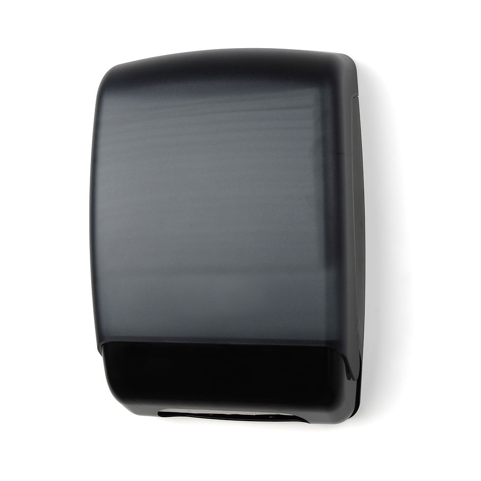 Dark gray plastic multi-fold towel dispenser, offering a durable and modern solution for public restrooms.