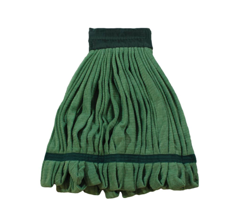 Green microfiber tube mop head with dark green bands, designed for superior absorbency and effective cleaning.