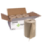 Box of Right Choice natural color paper towels, 12 rolls, each roll with 350 feet for eco-friendly cleaning use.