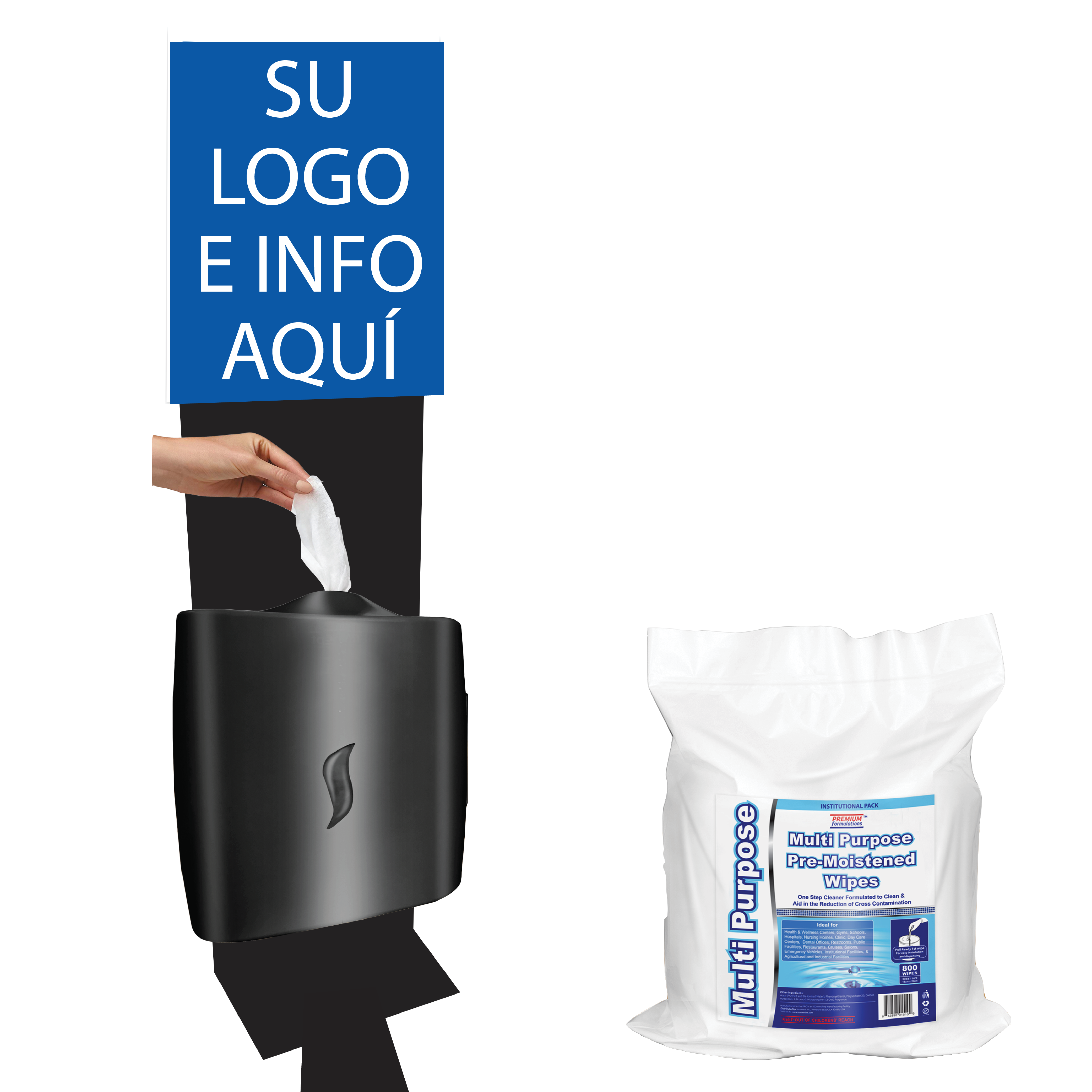 UNIDAD DE DISPENSADOR DE WIPES DESINFECTANTES (ROTULO CUSTOM)
