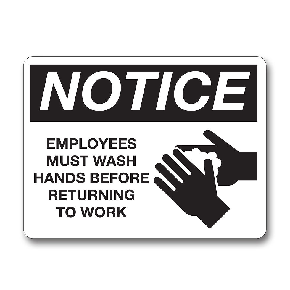 Black and white 'Employees Must Wash Hands' notice sign with clear bold lettering and hand-washing symbol for hygiene.