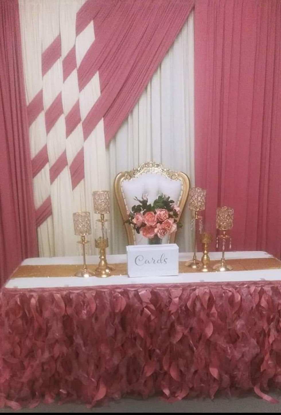pink and white checkard draping
